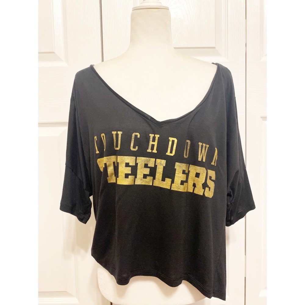 PINK Victoria's Secret Cropped Steelers Short Sleeve Top Large